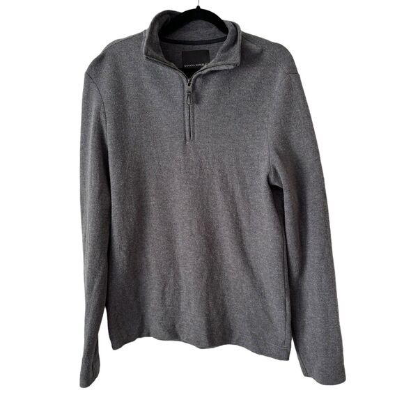 Banana Republic Gray Cotton Wool Blend 1/4 Zip Pullover Sweater Mens Size Medium - Picture 1 of 8